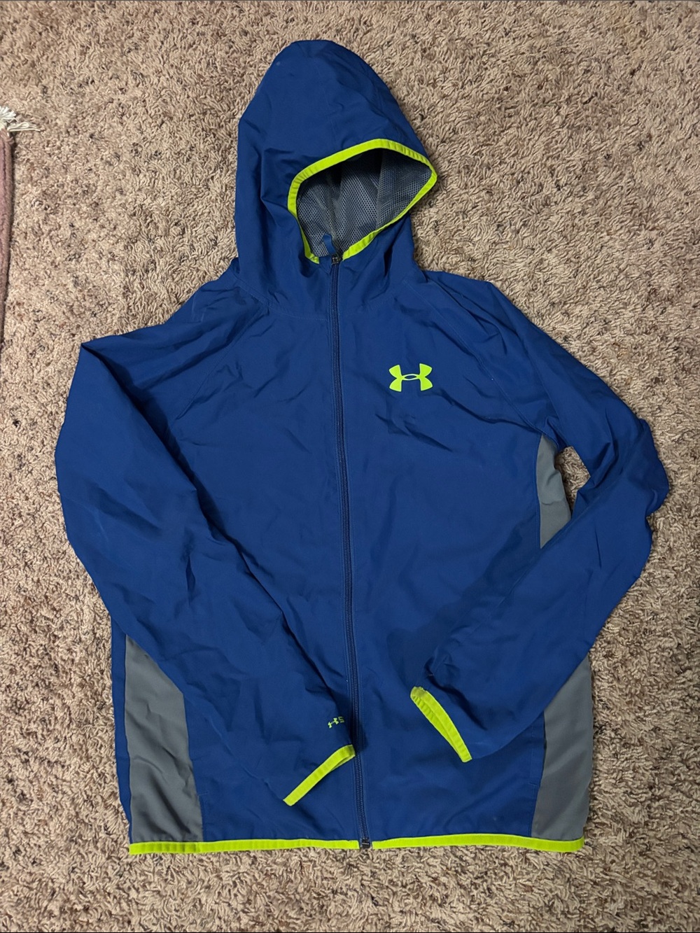 Under Armour Men’s Blue Hooded Windbreaker Jacket youth large